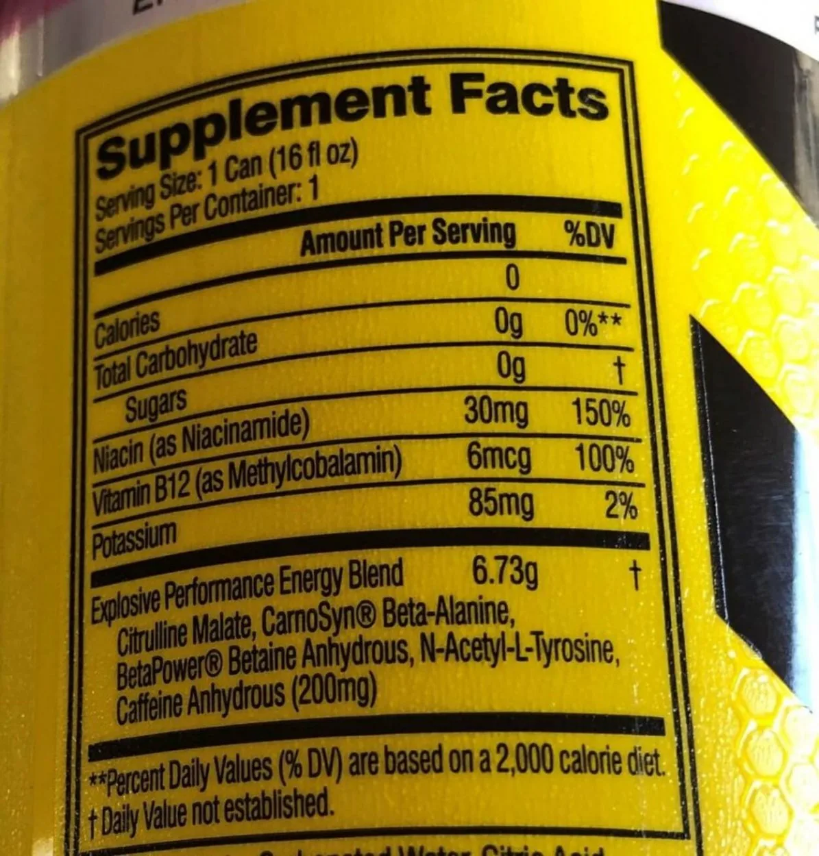 The nutrition facts of a can of C4 Energy Drink.