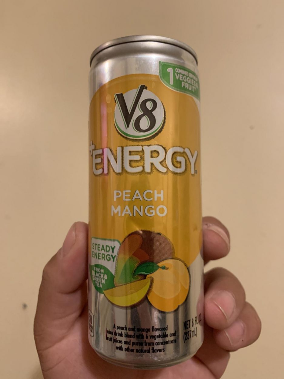 A can of V8 Energy Drink.