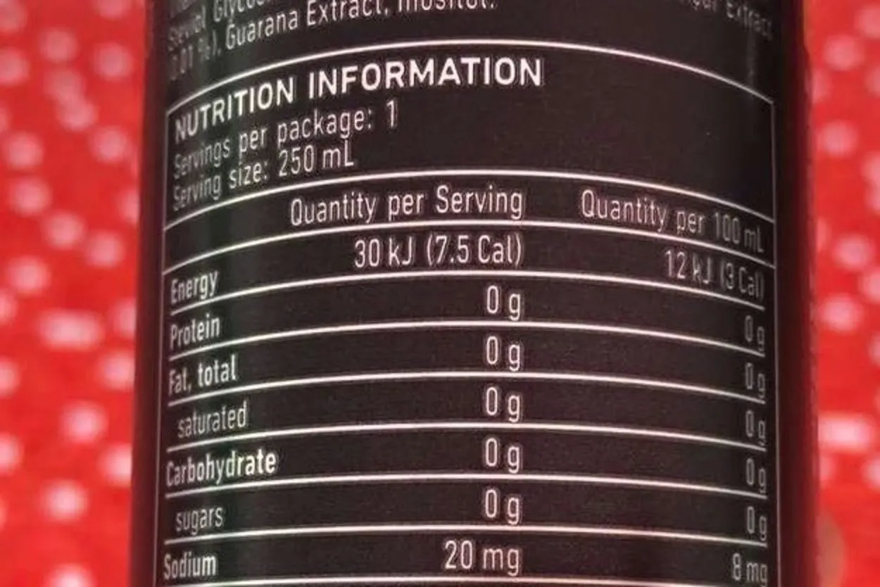 Nutrition Facts of 28 Black Energy Drink.
