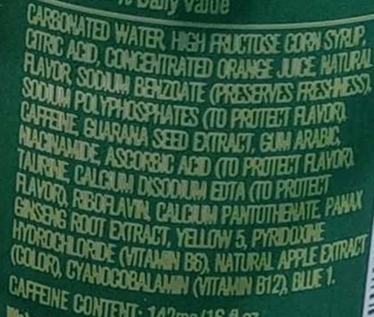 AMP Energy drink ingredients at the back of the can
