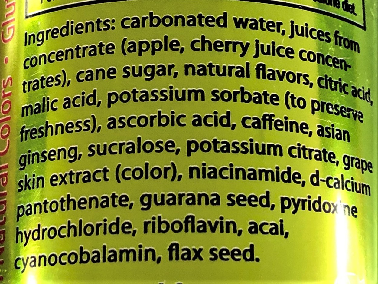Bing Energy Drink Ingredients at the back of the can