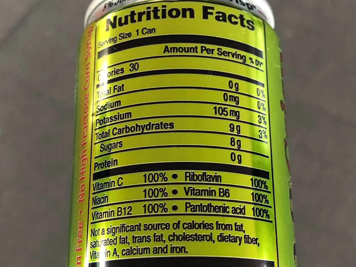 Nutritional Value of Bing Energy Drink