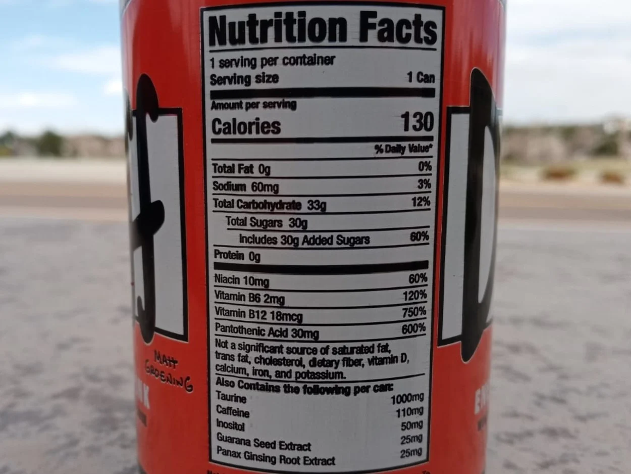 Duff Energy Drink Nutrition Facts