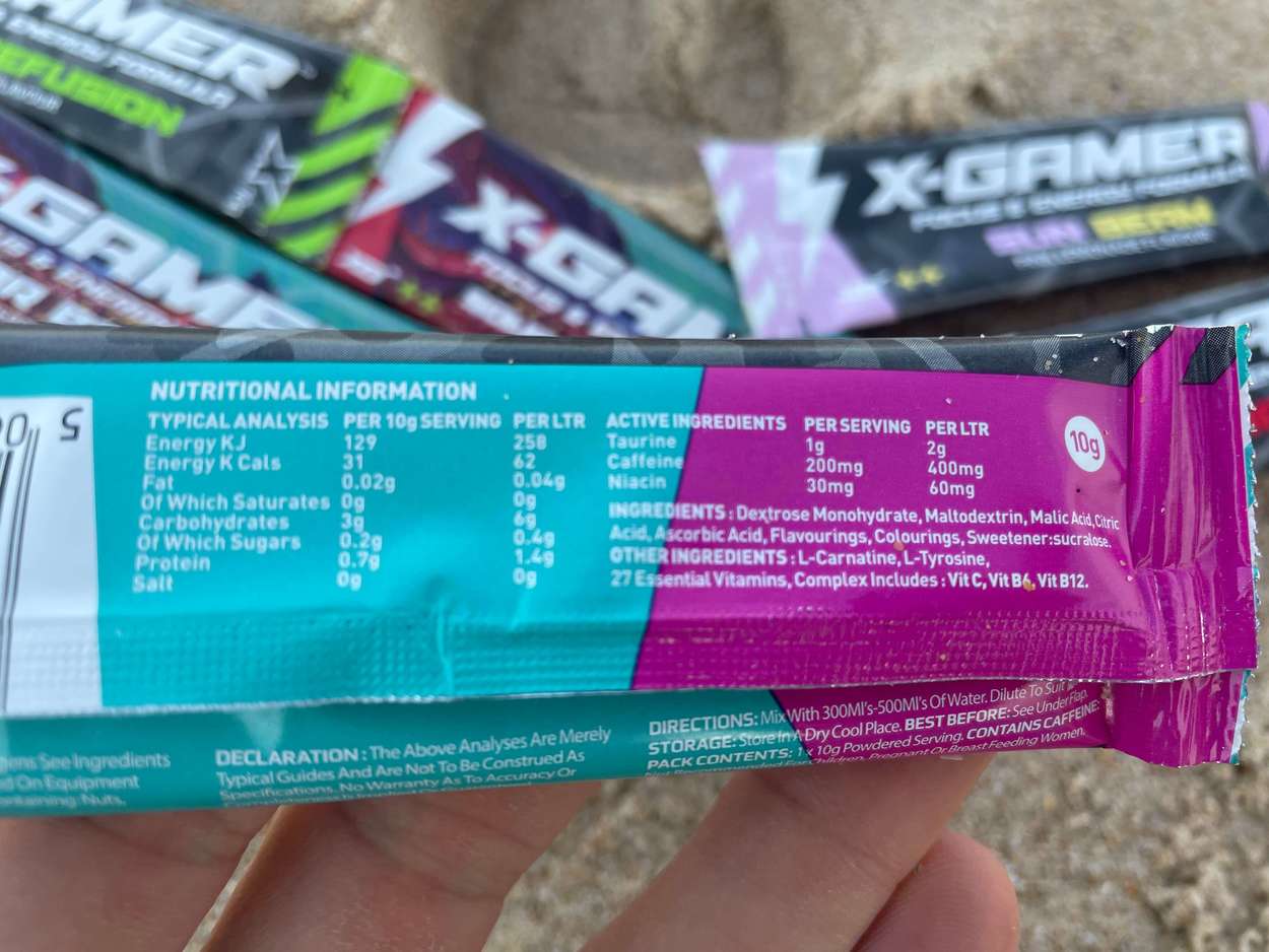 Ingredients of X-Gamer energy drink.