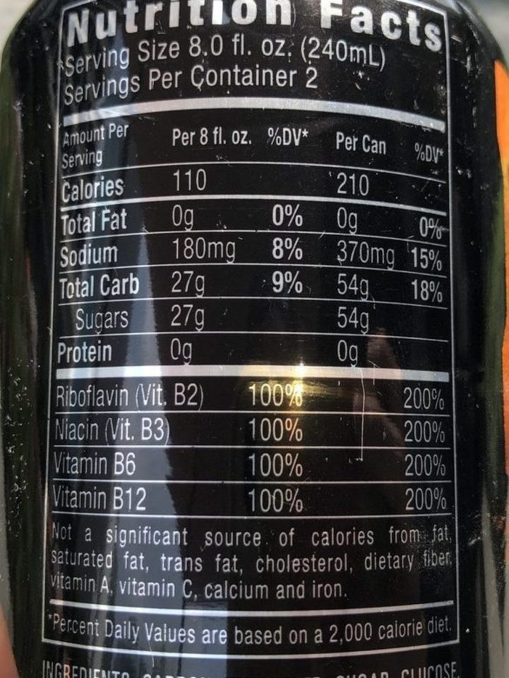 monster energy drink nutrition label