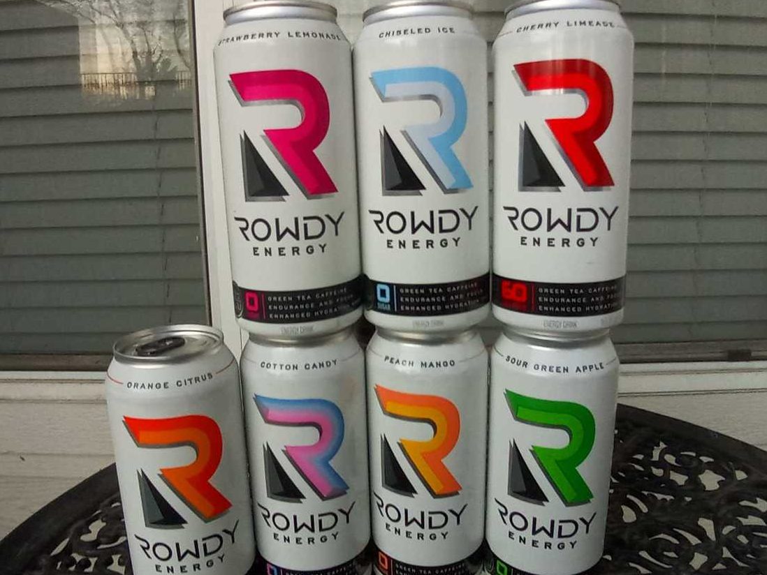 Cans of Rowdy Energy Drink. 