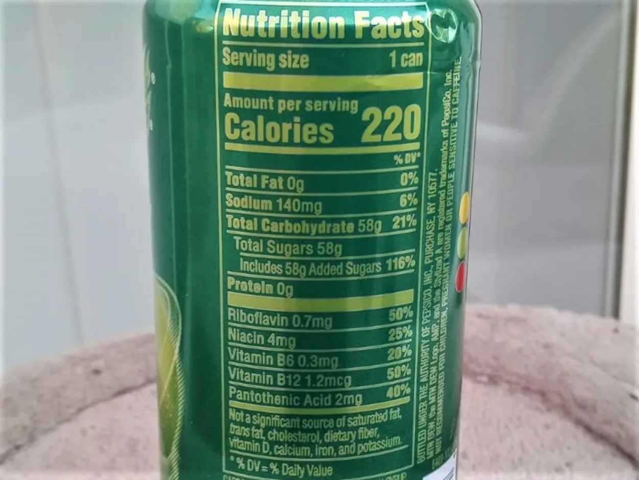 The nutritional content of the AMP energy drink at the back of the can
