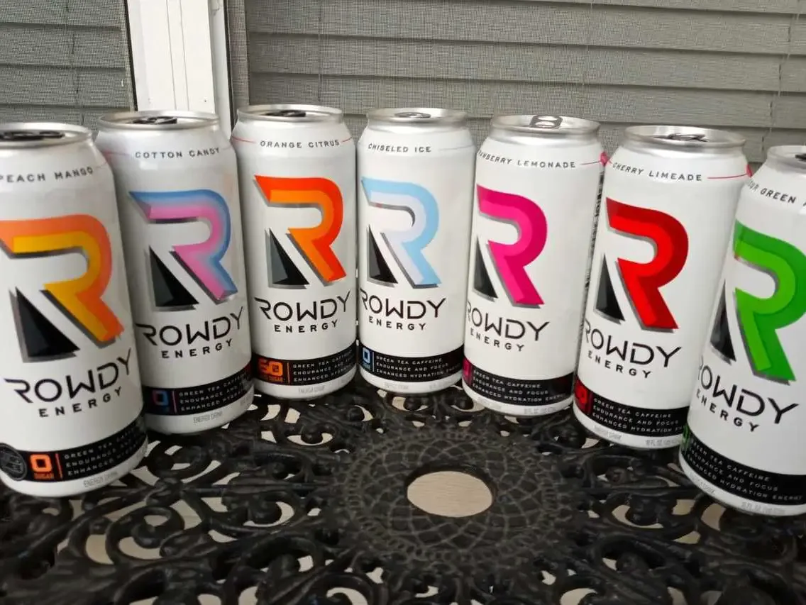 A row of Rowdy Energy Drink.
