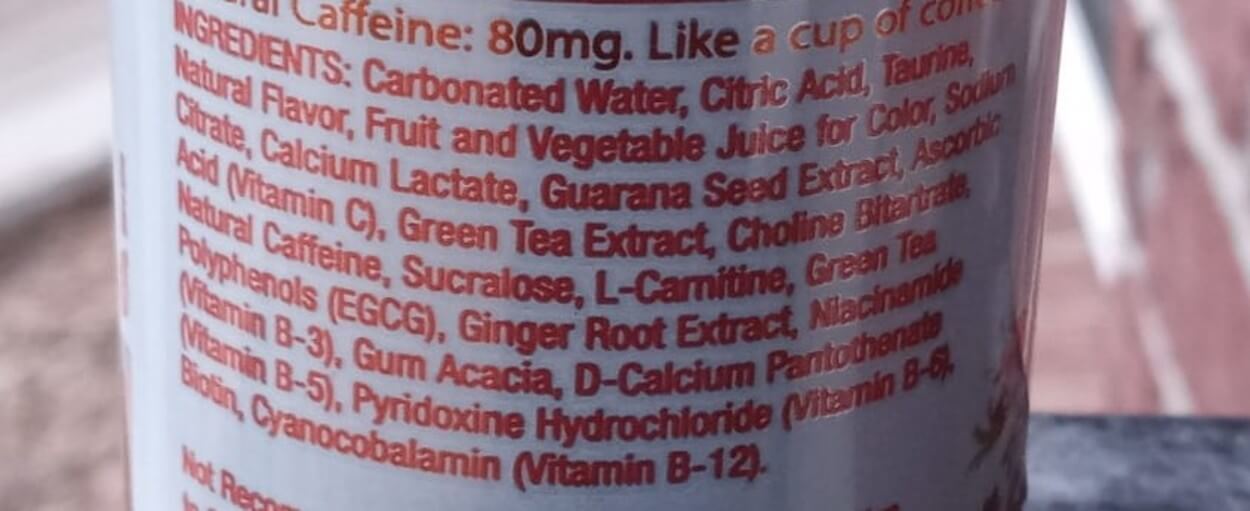 Aspire Energy drink ingredients at the back of the can