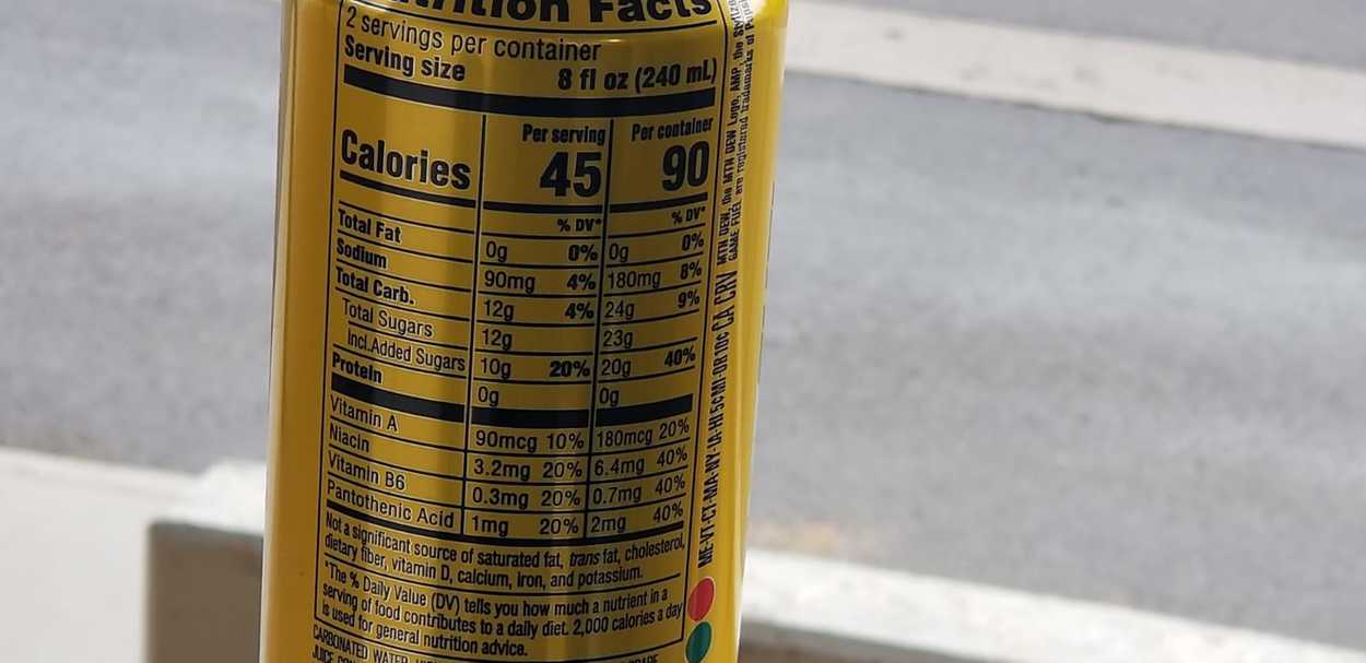 The back label of a can of Game Fuel energy drink, showing nutrition facts and other imporatnt information.