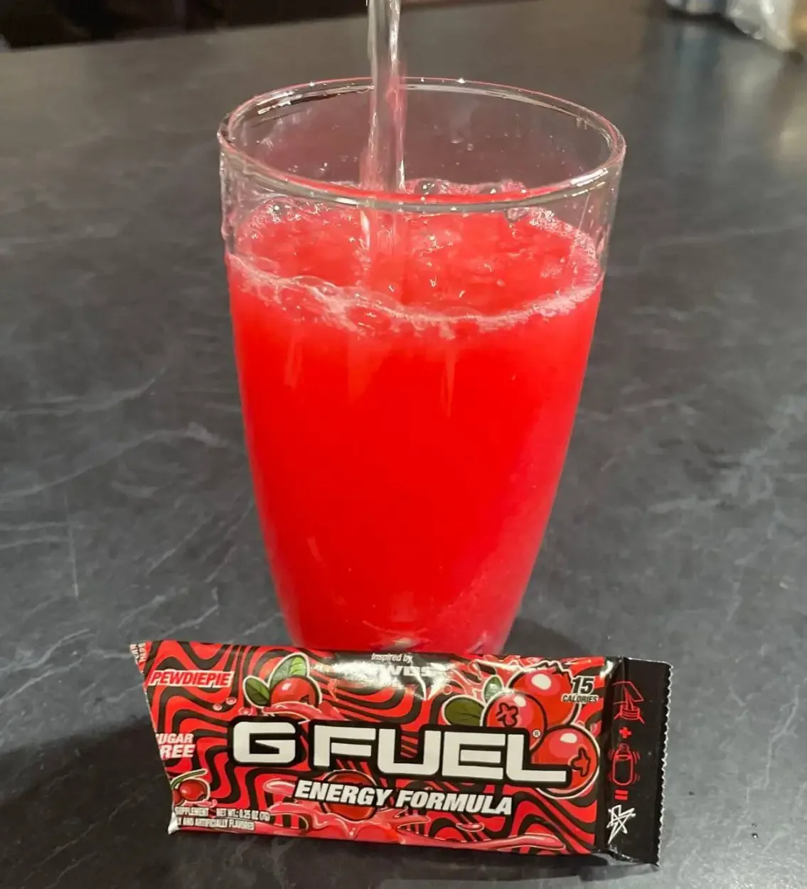 Pewds G Fuel flavor mixed in a glass