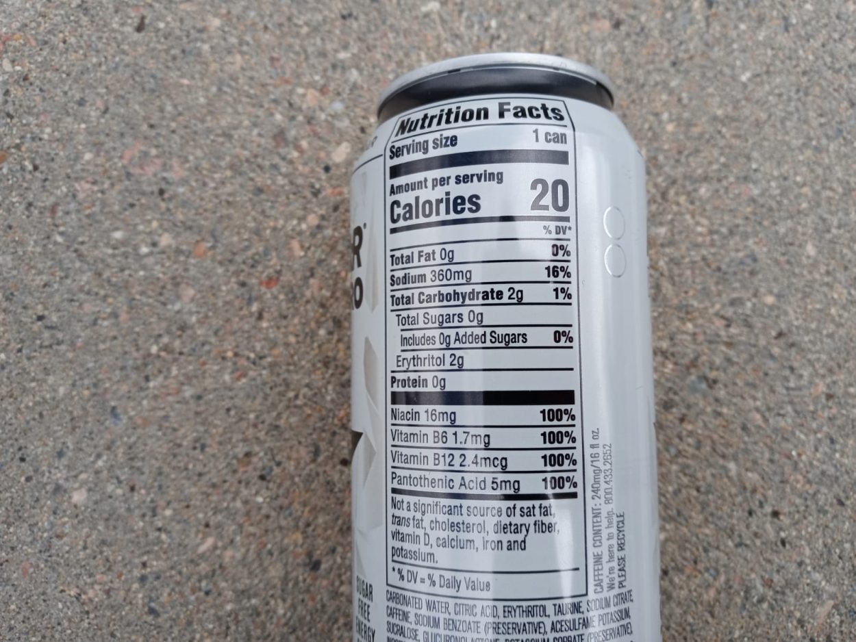 Nutrition Facts label printed on the side of a can of Rockstar Silver Ice.