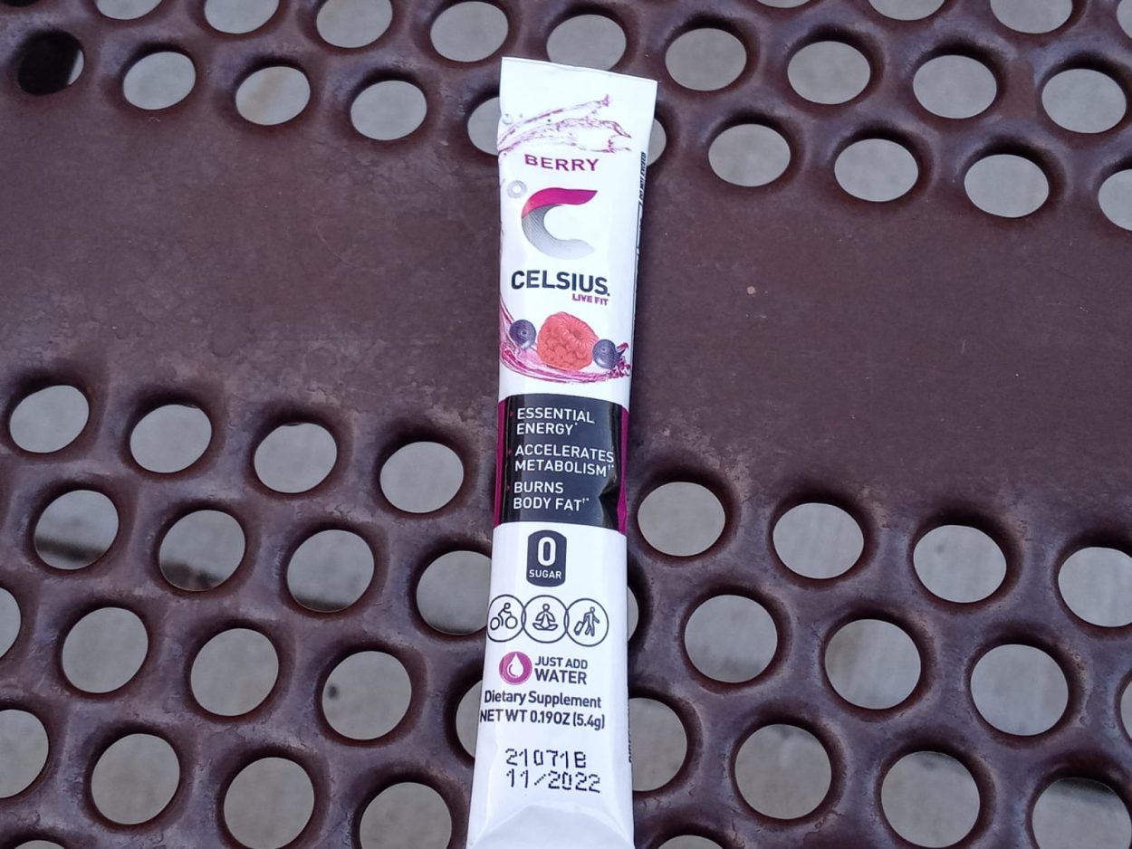 A single stick of Celsius-On-the-Go Berry Flavor