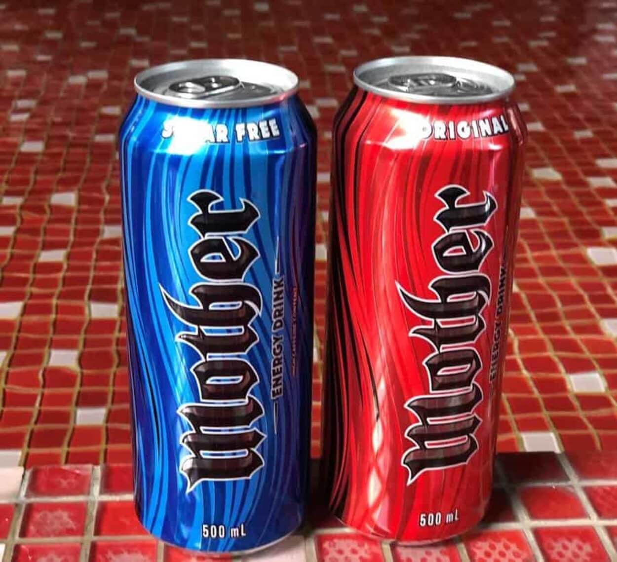 Two cans of Mother energy drink.