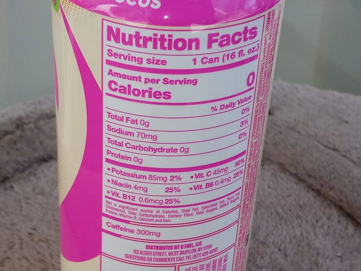 Nutrition facts of G Fuel.
