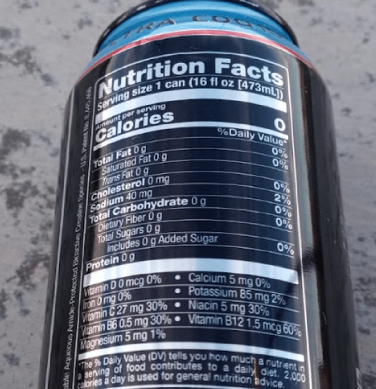 Nutrition facts of Bang Energy.