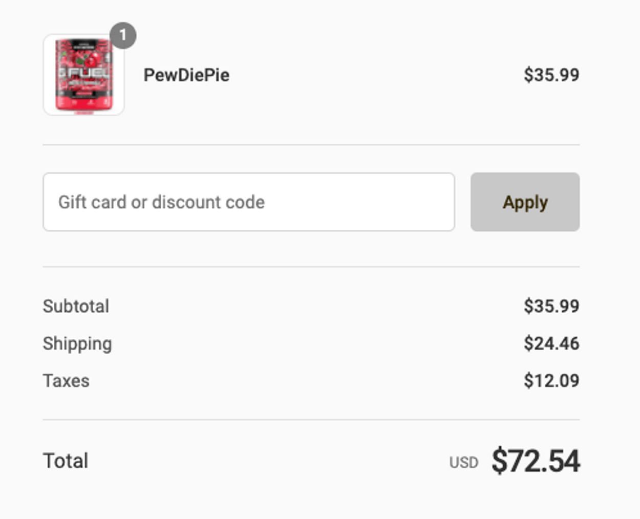 Price of G Fuel including shipping and tax.