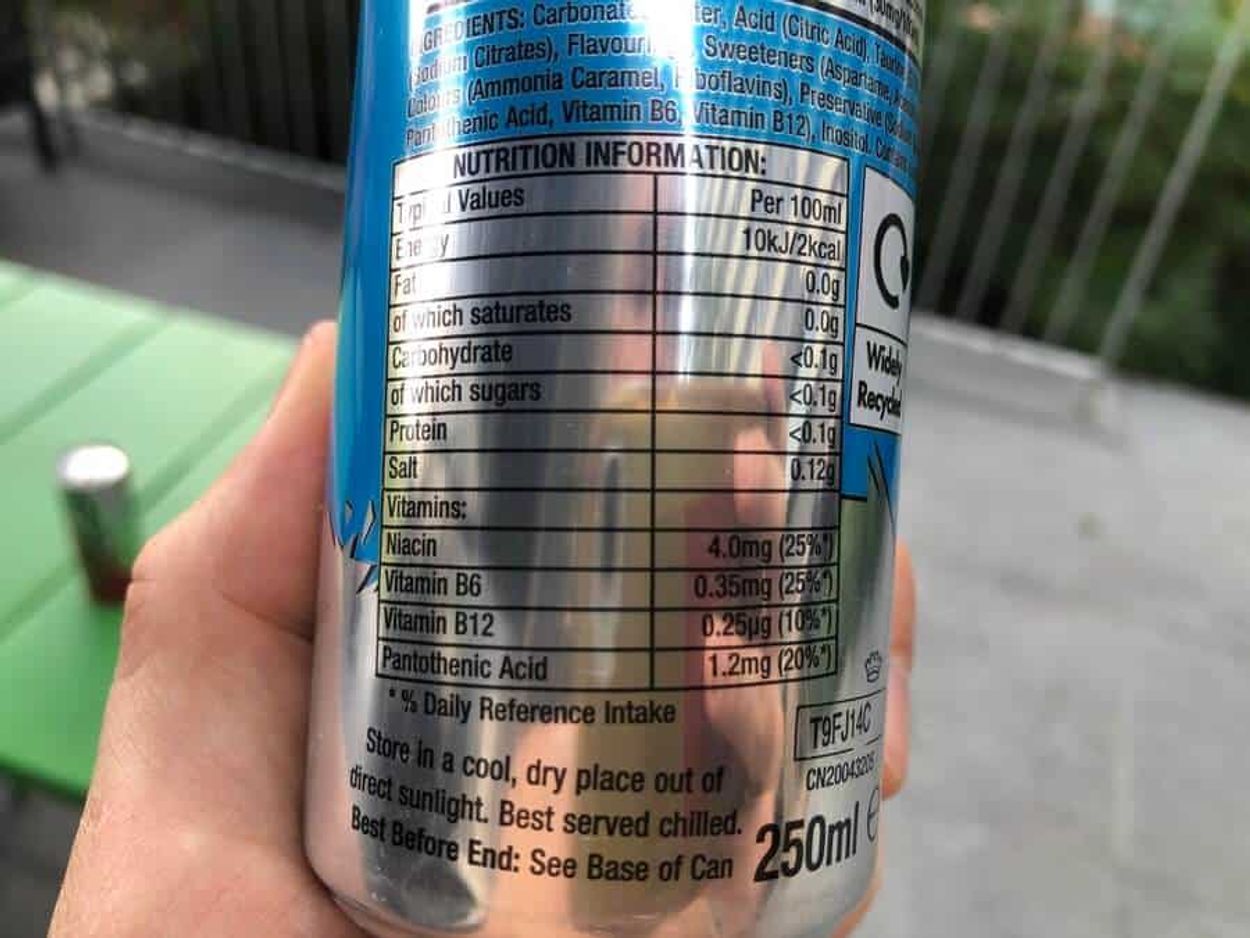 Nutritional information of Emerge Energy Drink.