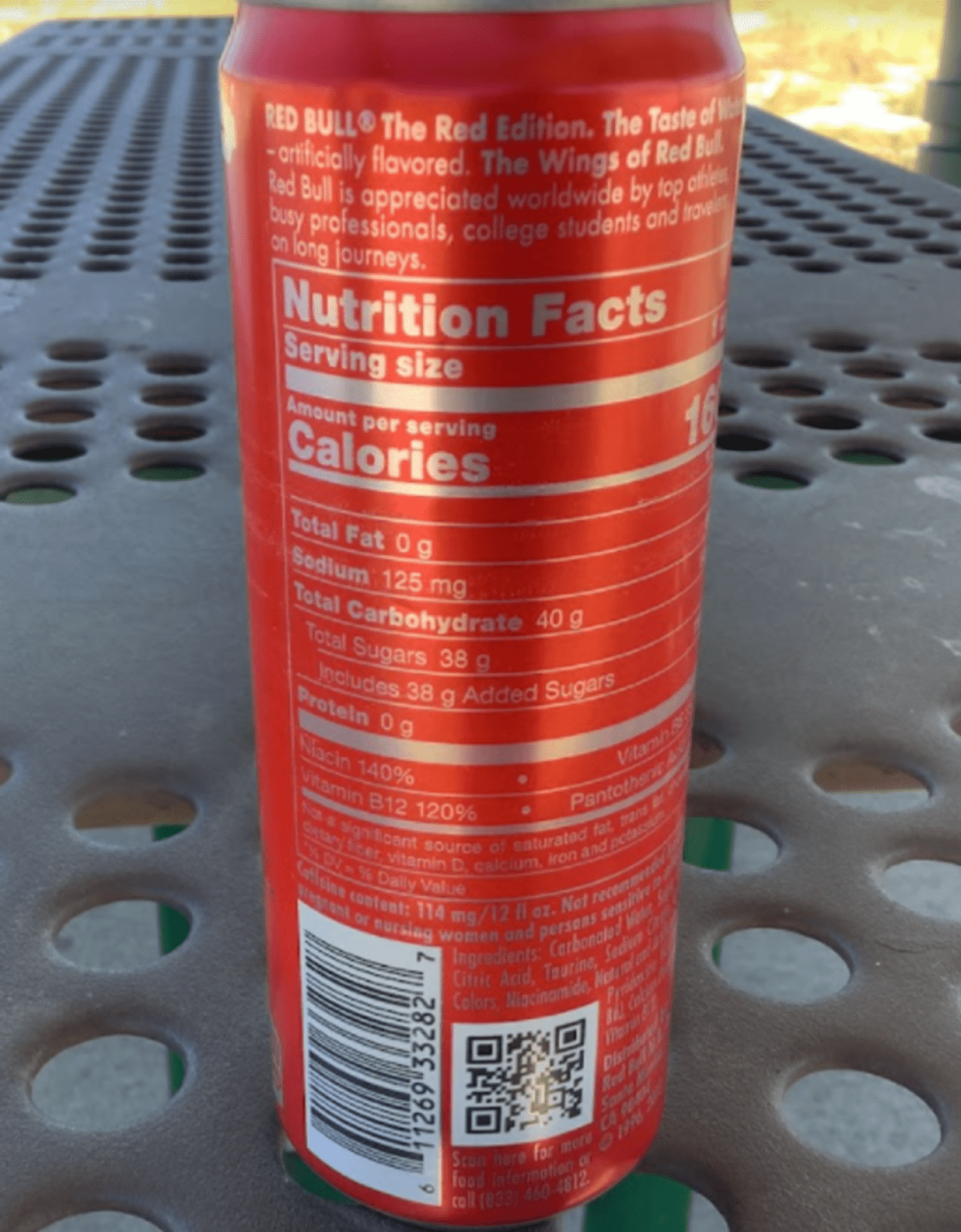 Nutrition facts of Red Bull Red Edition. 