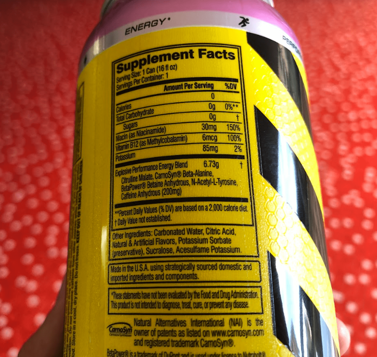 Nutrition facts of C4 Energy Drink.