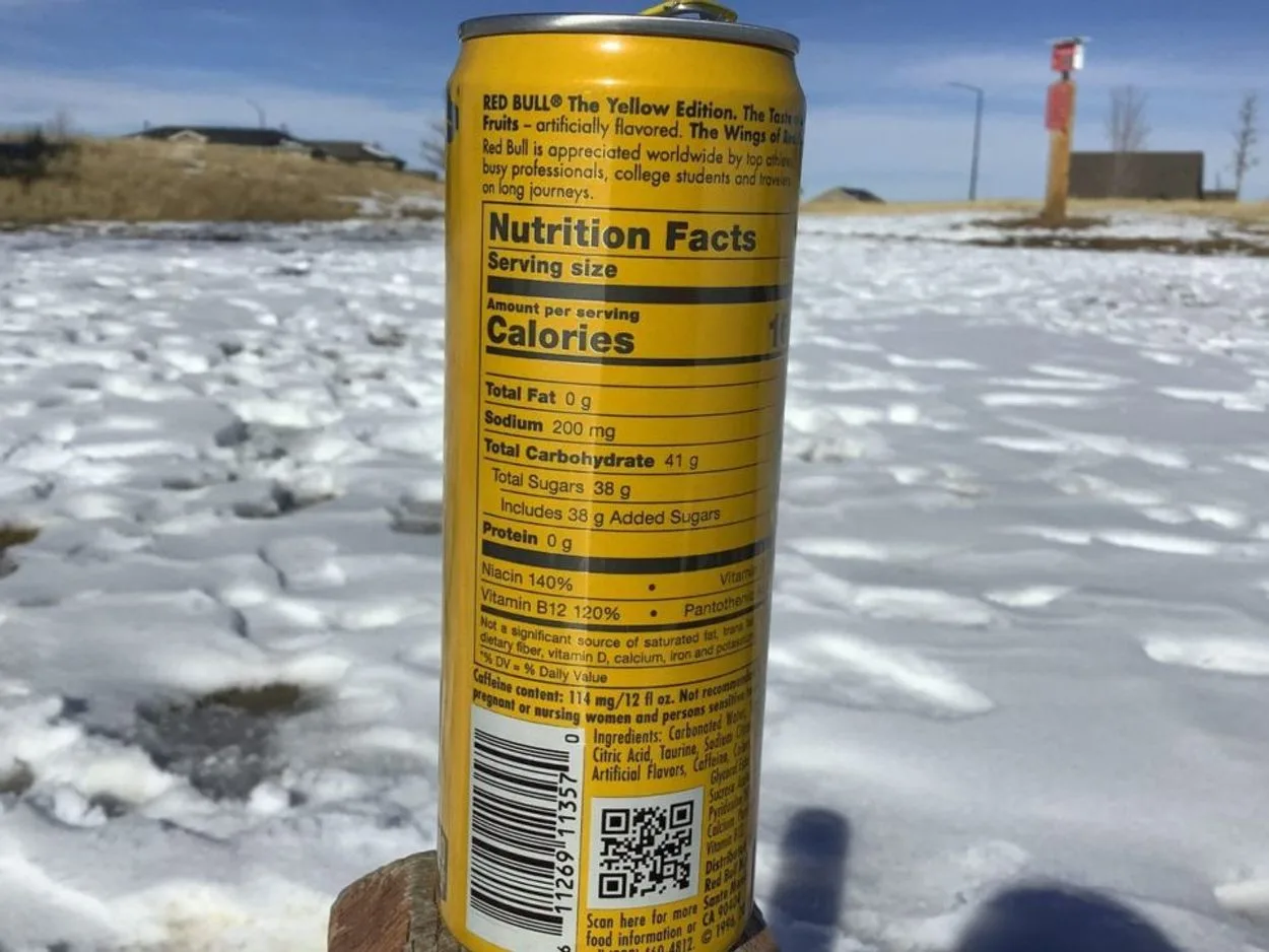  Nutrition Facts of Red Bull Yellow Edition.