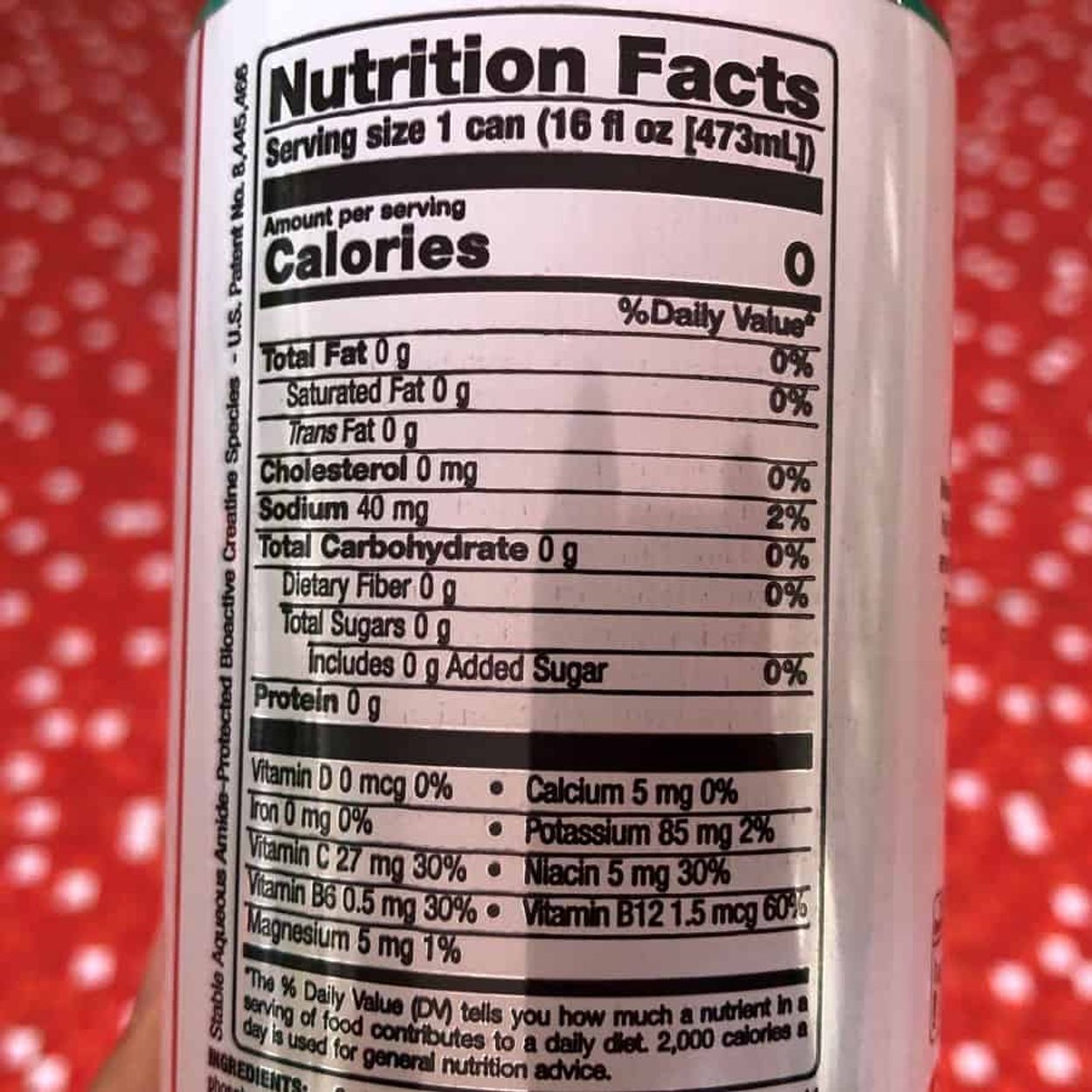 Bang Energy nutrition facts.