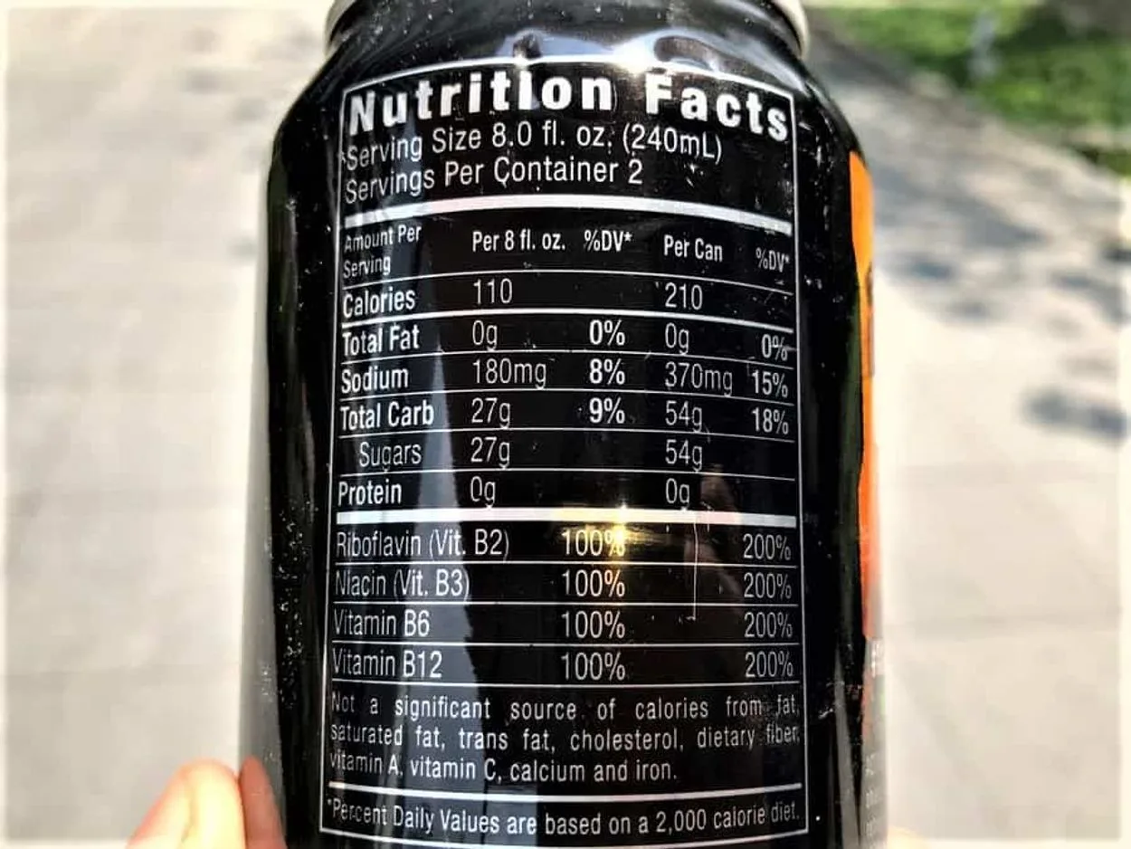 Nutrition facts of Monster Energy. 
