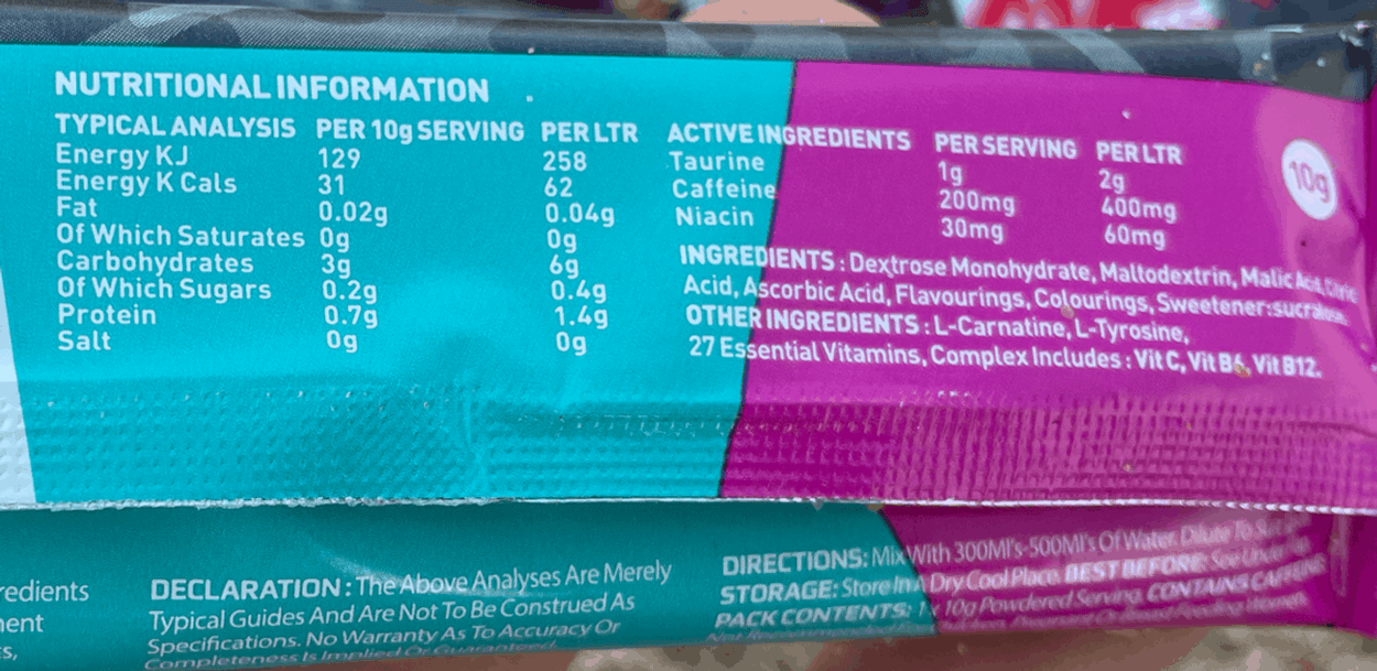 Nutrition facts of X-Gamer.