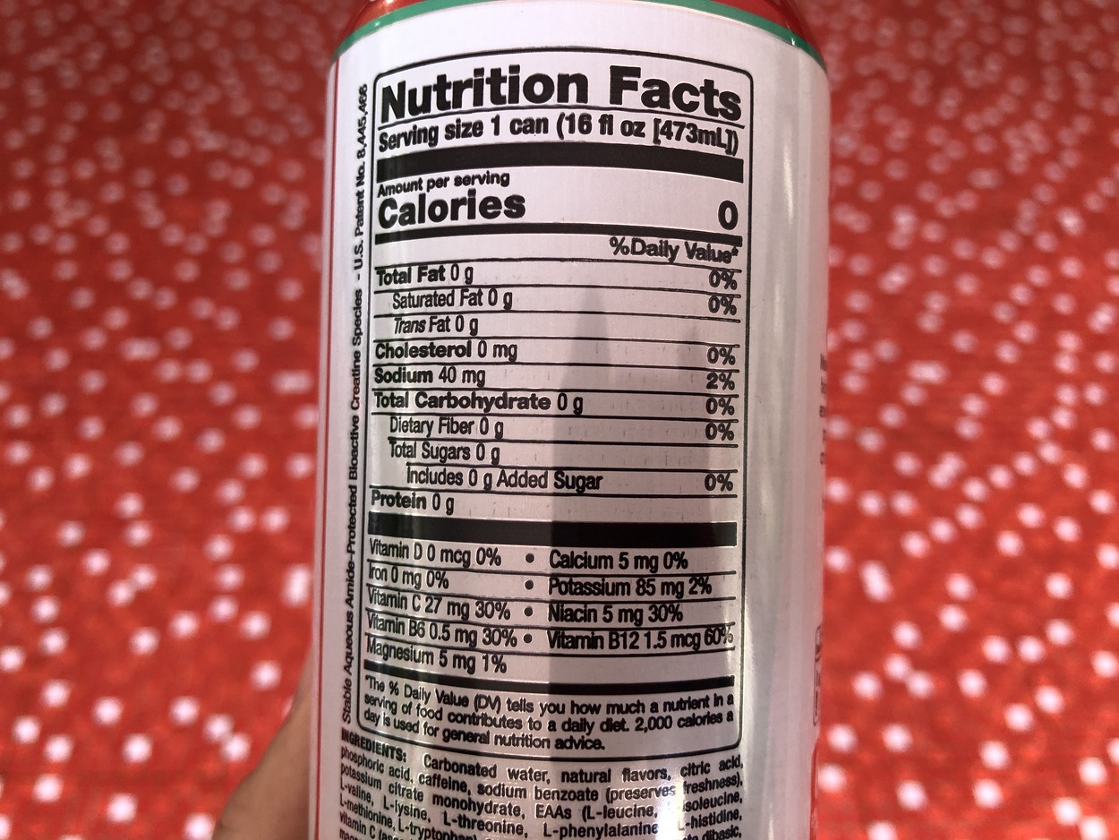 Nutrition facts of Bang Energy Drink.