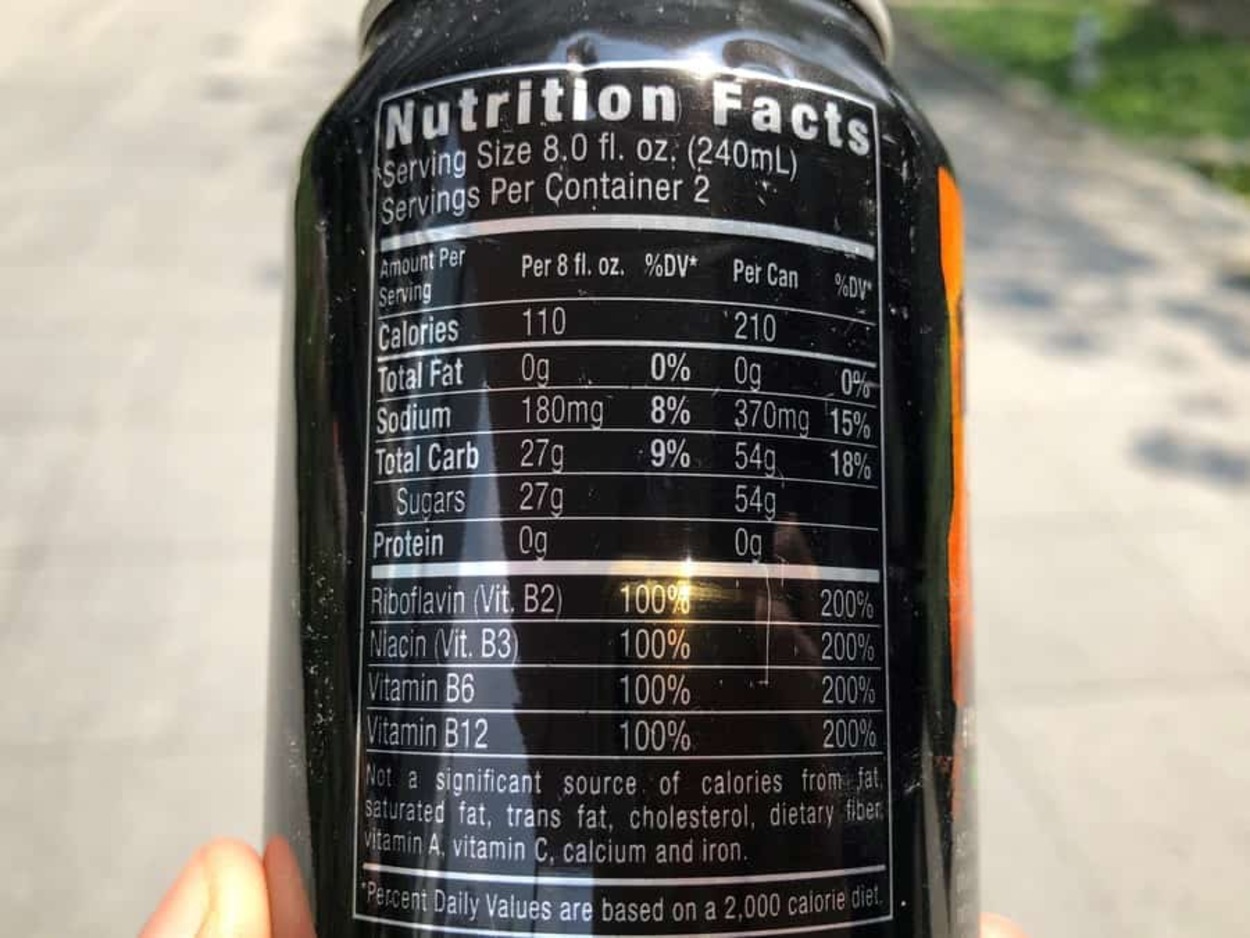 Nutrition facts of Monster Energy Drink.