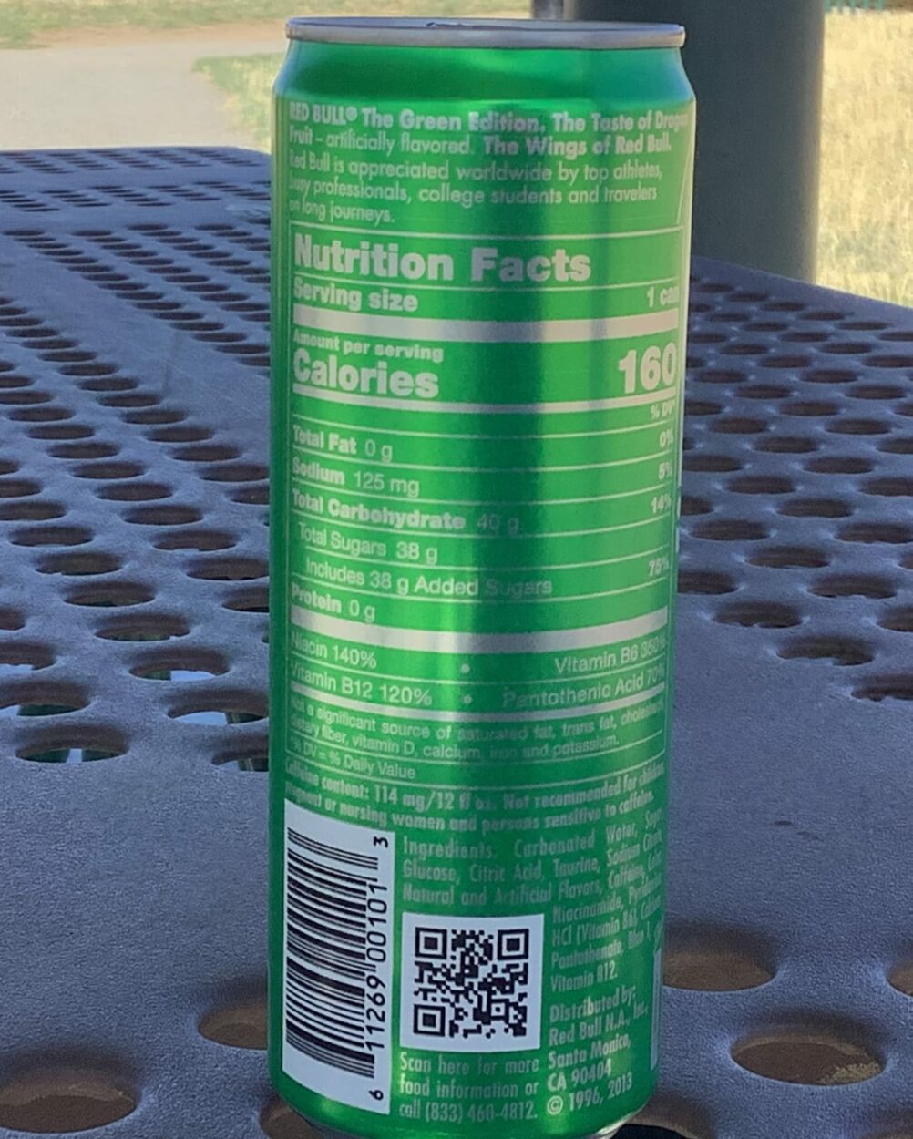 Nutrition Facts Of Red Bull Green