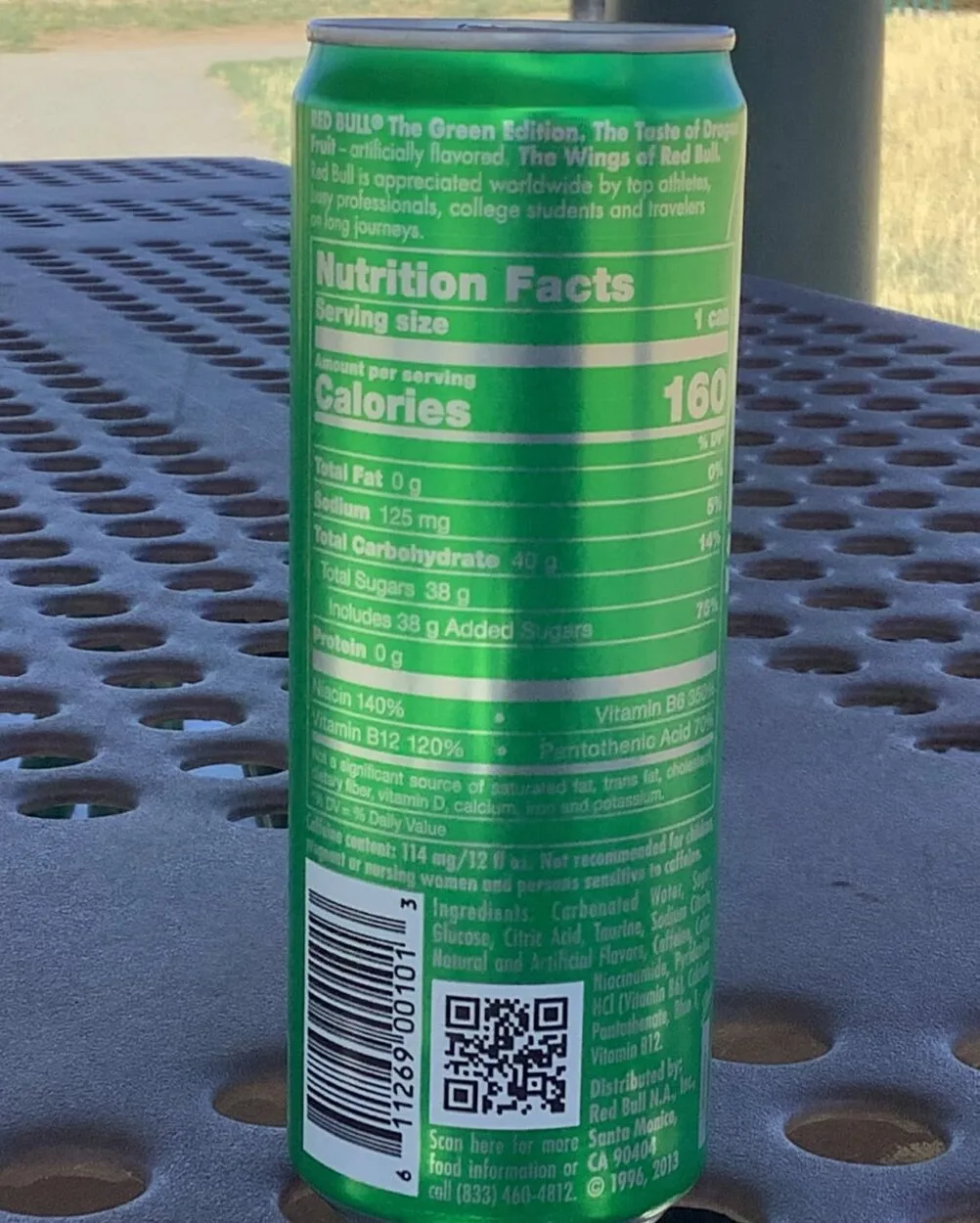 Nutrition Facts Of Red Bull Green